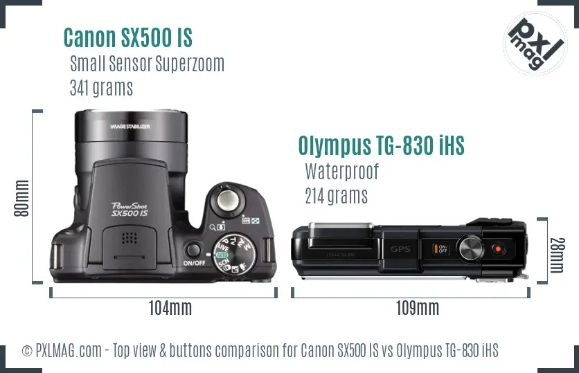 Canon SX500 IS vs Olympus TG-830 iHS top view buttons comparison