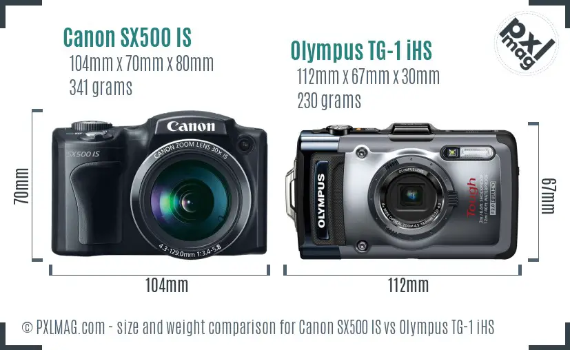 Canon SX500 IS vs Olympus TG-1 iHS size comparison