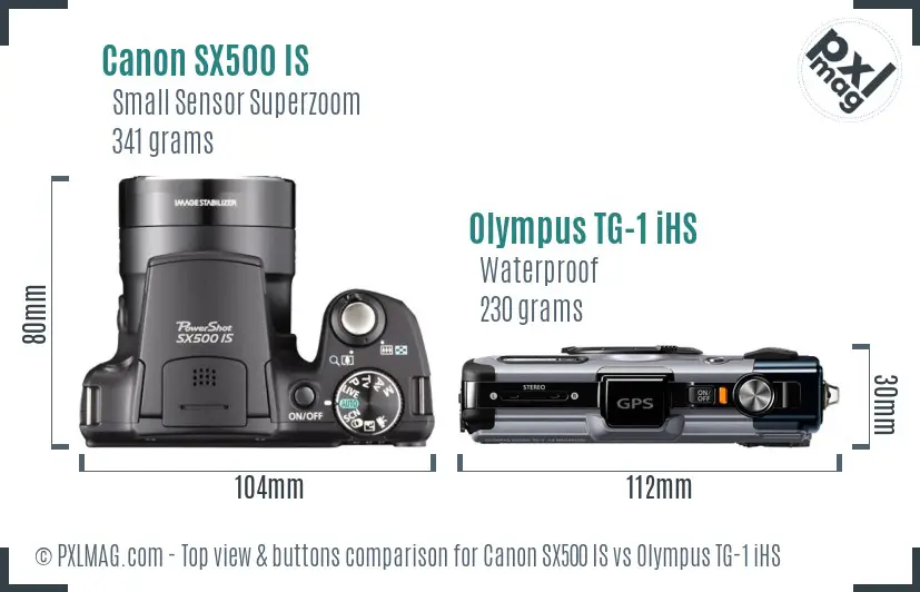 Canon SX500 IS vs Olympus TG-1 iHS top view buttons comparison