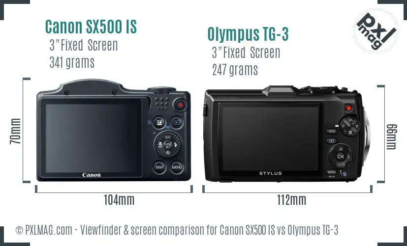 Canon SX500 IS vs Olympus TG-3 Screen and Viewfinder comparison