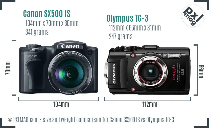 Canon SX500 IS vs Olympus TG-3 size comparison