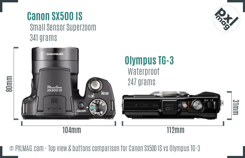 Canon SX500 IS vs Olympus TG-3 top view buttons comparison