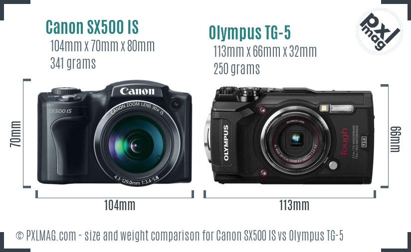 Canon SX500 IS vs Olympus TG-5 size comparison