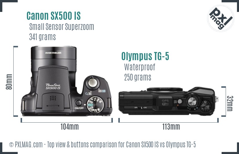 Canon SX500 IS vs Olympus TG-5 top view buttons comparison