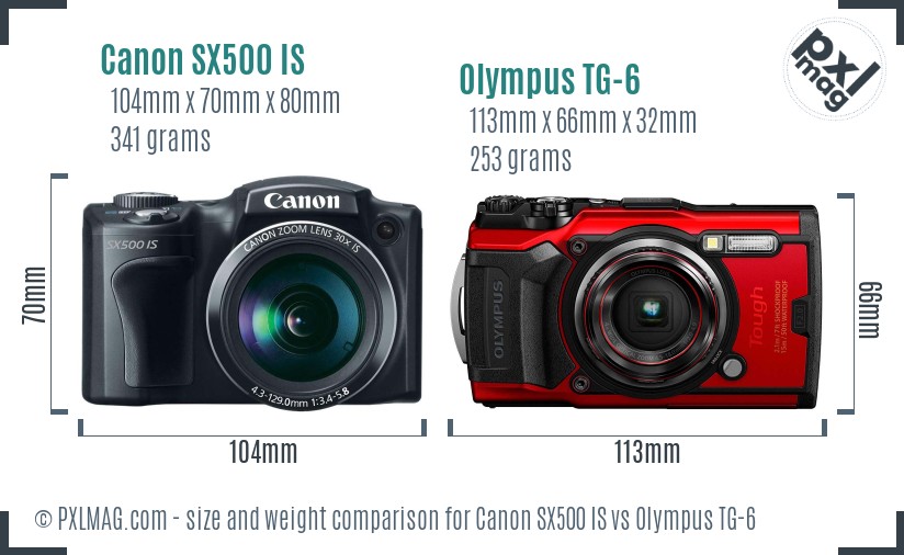 Canon SX500 IS vs Olympus TG-6 size comparison