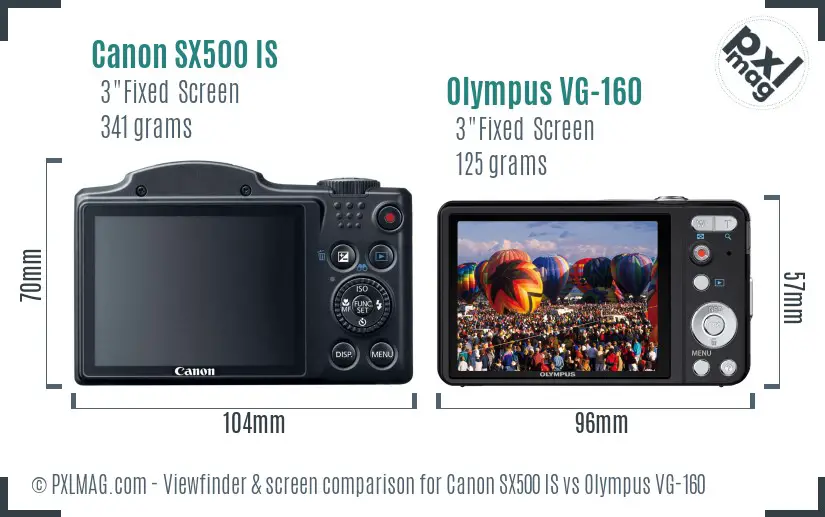 Canon SX500 IS vs Olympus VG-160 Screen and Viewfinder comparison