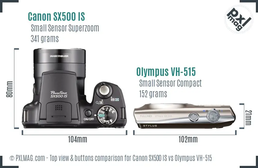 Canon SX500 IS vs Olympus VH-515 top view buttons comparison Canon SX500 IS vs Olympus VH-515 top view buttons comparison