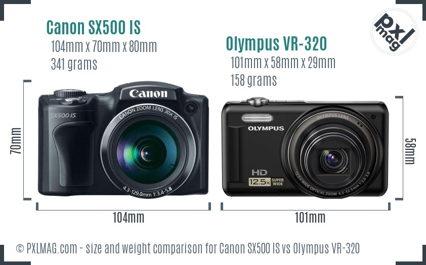 Canon SX500 IS vs Olympus VR-320 size comparison