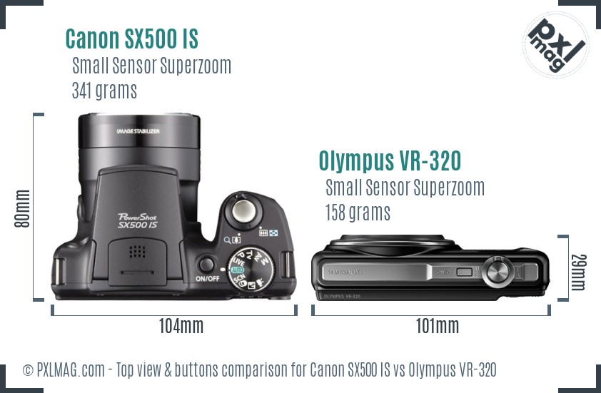 Canon SX500 IS vs Olympus VR-320 top view buttons comparison