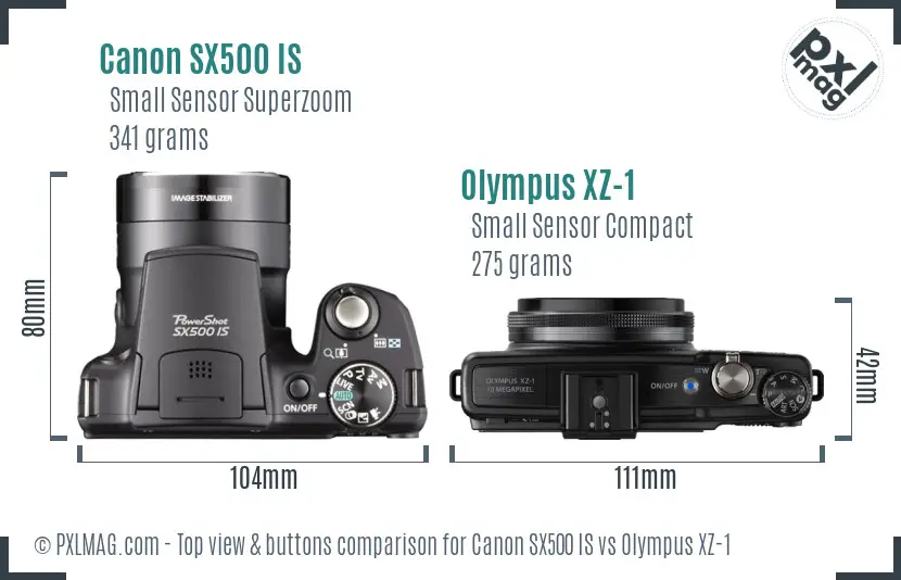 Canon SX500 IS vs Olympus XZ-1 top view buttons comparison
