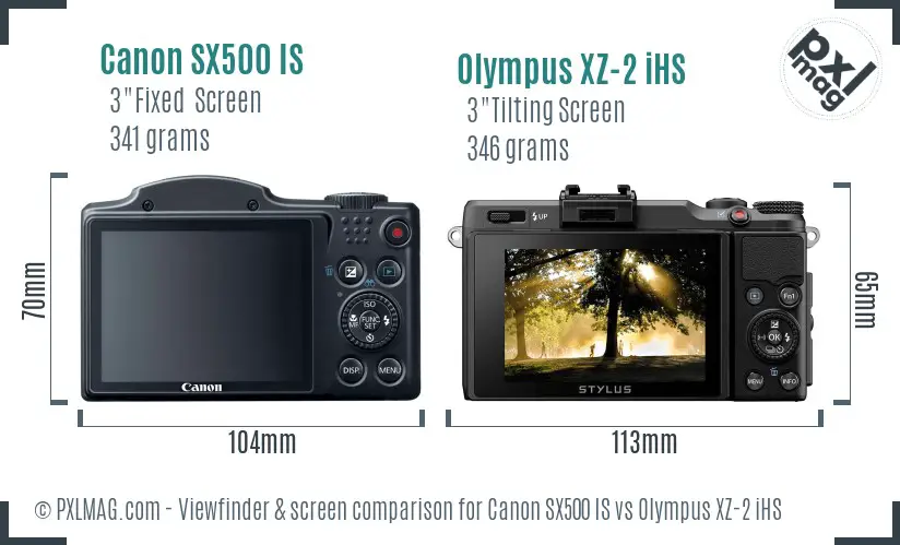 Canon SX500 IS vs Olympus XZ-2 iHS Screen and Viewfinder comparison