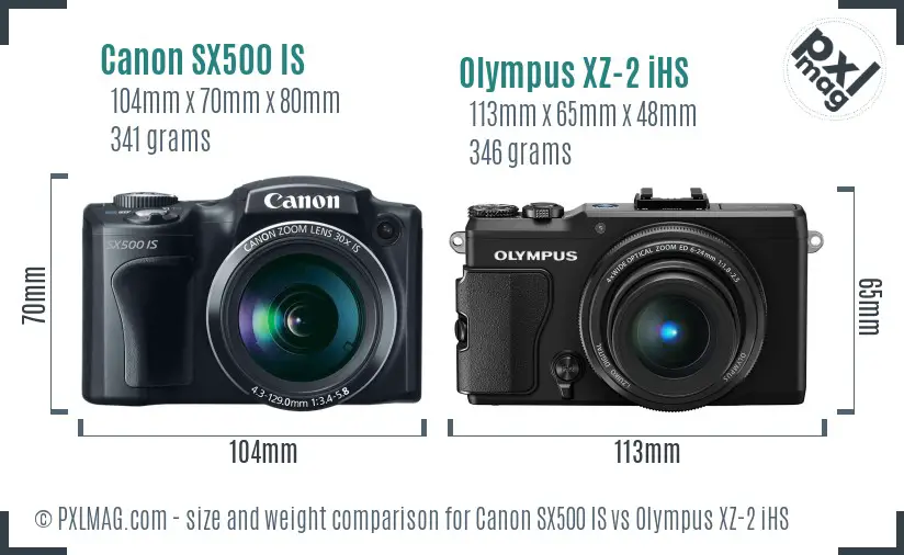Canon SX500 IS vs Olympus XZ-2 iHS size comparison