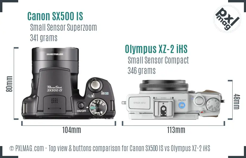 Canon SX500 IS vs Olympus XZ-2 iHS top view buttons comparison