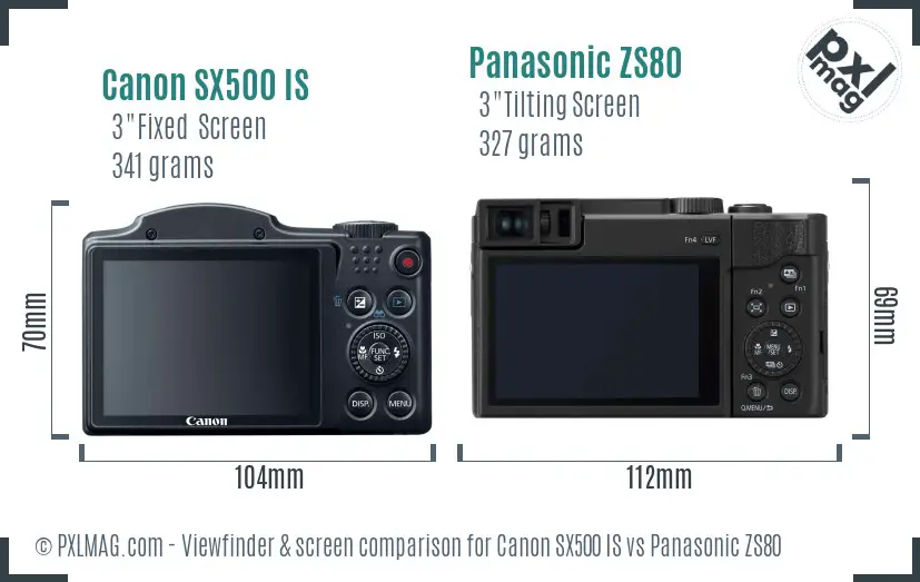 Canon SX500 IS vs Panasonic ZS80 Screen and Viewfinder comparison