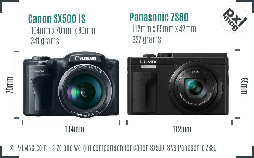 Canon SX500 IS vs Panasonic ZS80 size comparison