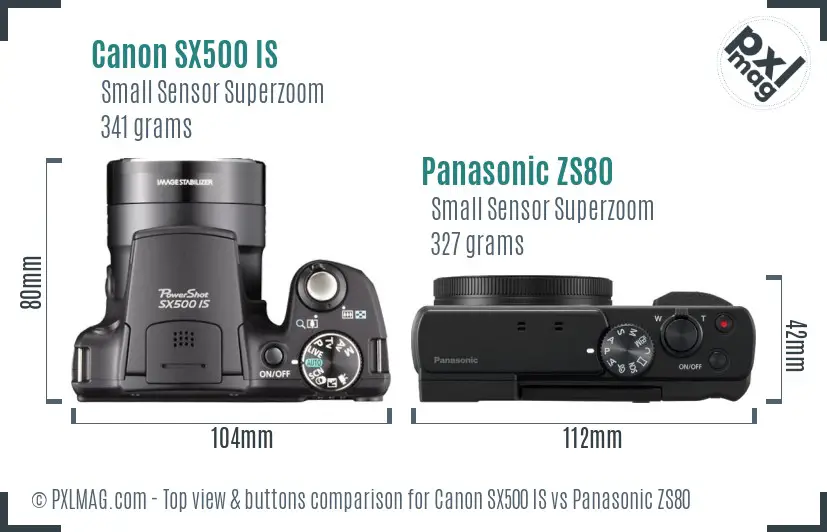 Canon SX500 IS vs Panasonic ZS80 top view buttons comparison