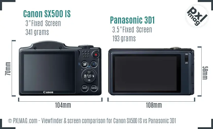 Canon SX500 IS vs Panasonic 3D1 Screen and Viewfinder comparison
