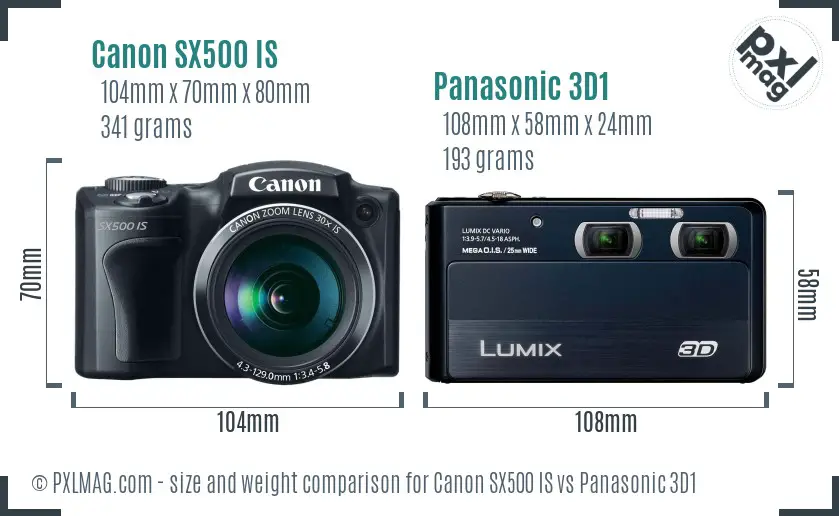 Canon SX500 IS vs Panasonic 3D1 size comparison