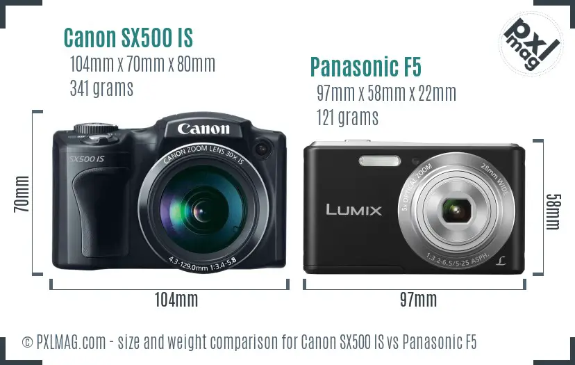 Canon SX500 IS vs Panasonic F5 size comparison