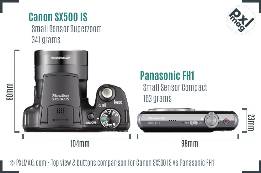 Canon SX500 IS vs Panasonic FH1 top view buttons comparison Canon SX500 IS vs Panasonic FH1 top view buttons comparison
