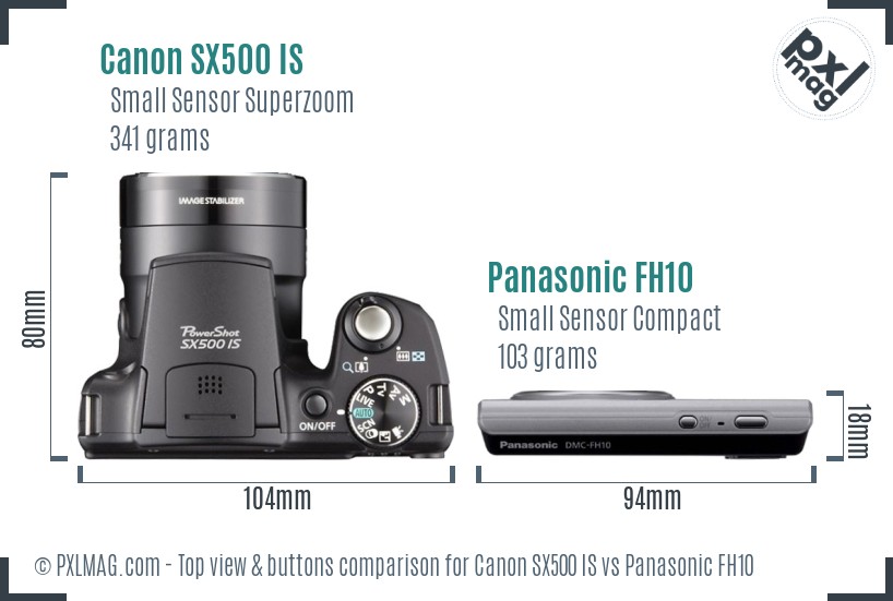 Canon SX500 IS vs Panasonic FH10 top view buttons comparison