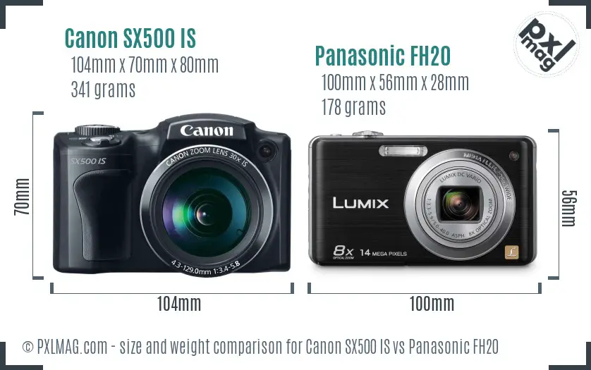 Canon SX500 IS vs Panasonic FH20 size comparison