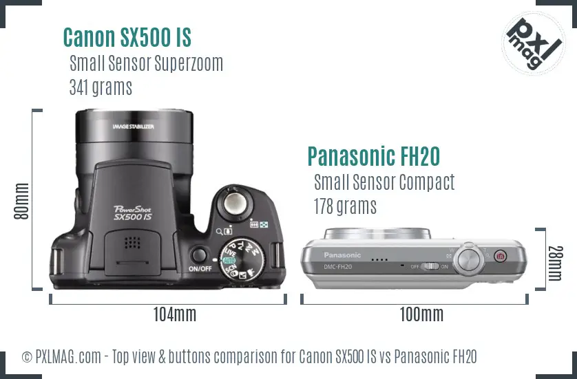 Canon SX500 IS vs Panasonic FH20 top view buttons comparison