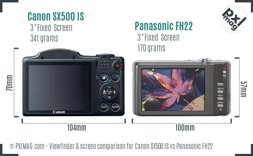 Canon SX500 IS vs Panasonic FH22 Screen and Viewfinder comparison