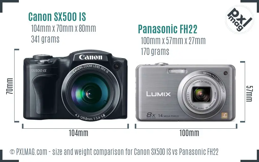 Canon SX500 IS vs Panasonic FH22 size comparison