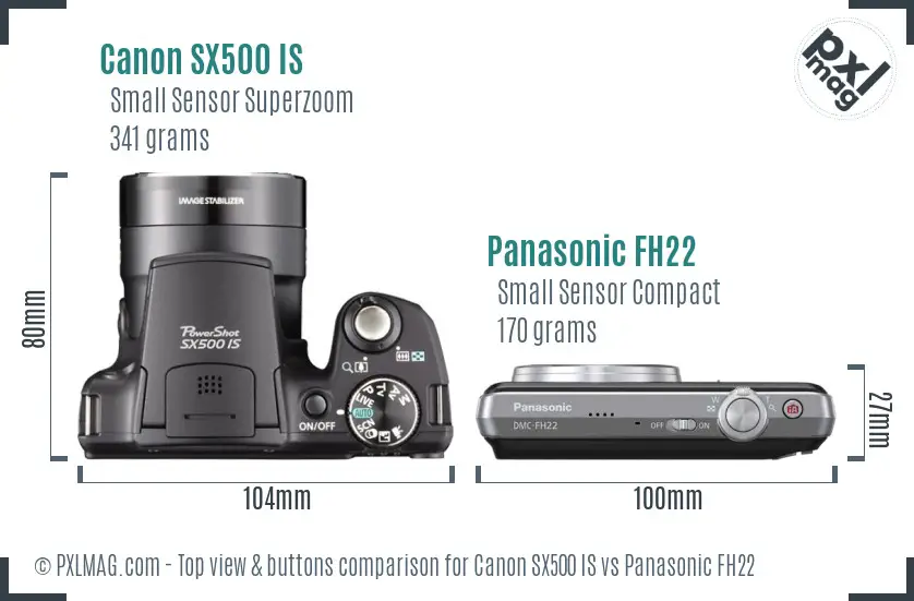 Canon SX500 IS vs Panasonic FH22 top view buttons comparison