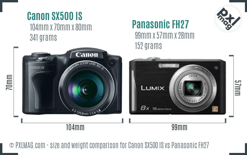 Canon SX500 IS vs Panasonic FH27 size comparison