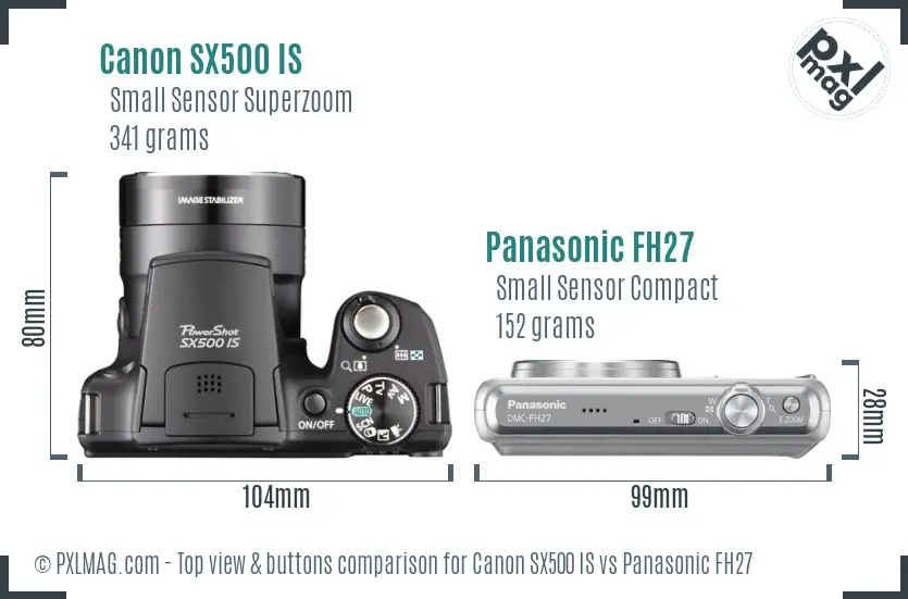 Canon SX500 IS vs Panasonic FH27 top view buttons comparison