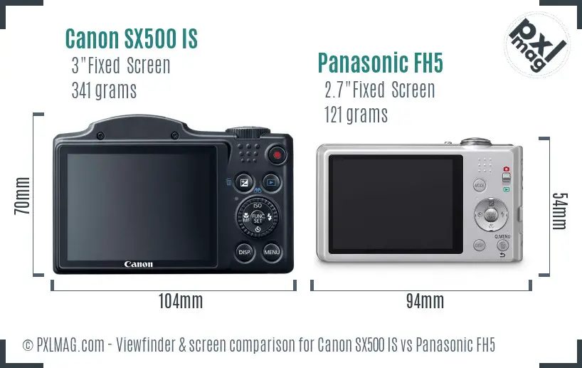 Canon SX500 IS vs Panasonic FH5 Screen and Viewfinder comparison