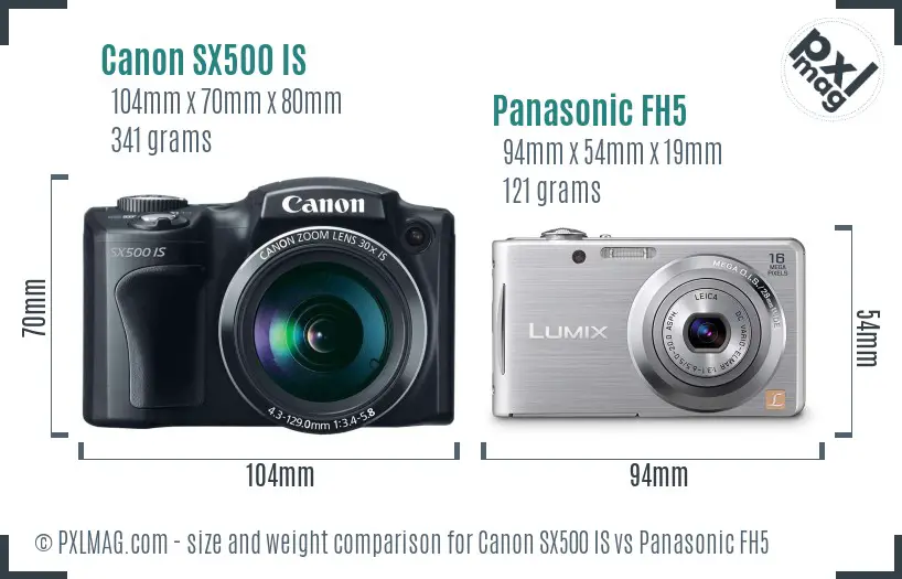 Canon SX500 IS vs Panasonic FH5 size comparison