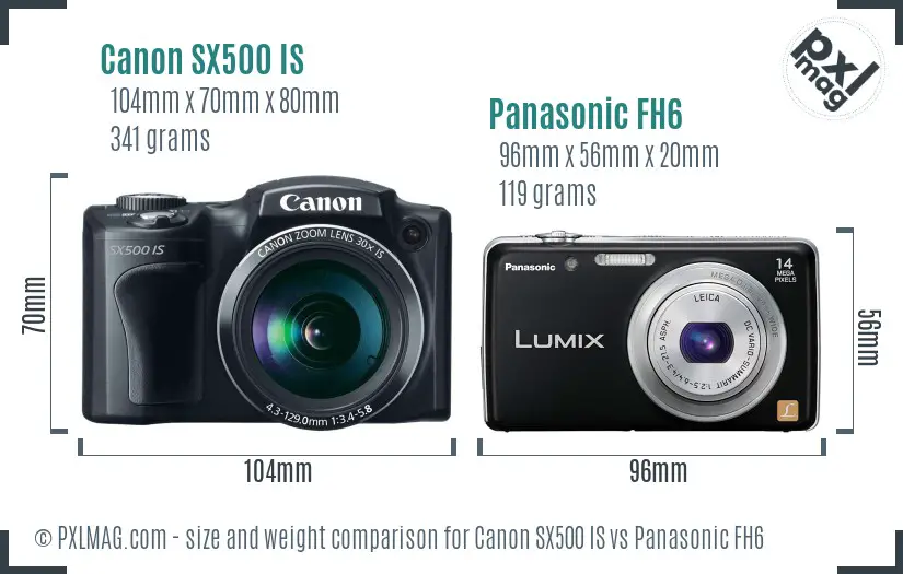 Canon SX500 IS vs Panasonic FH6 size comparison