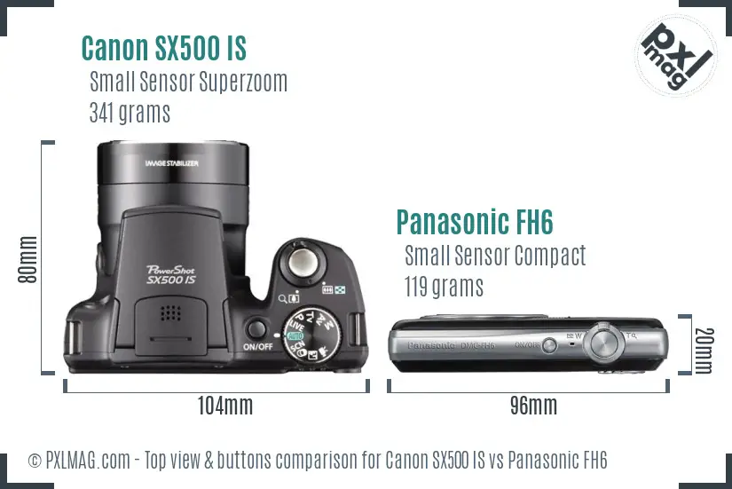 Canon SX500 IS vs Panasonic FH6 top view buttons comparison
