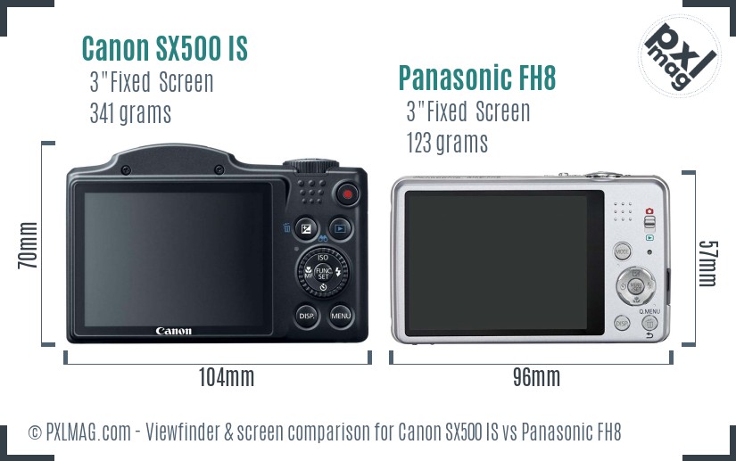 Canon SX500 IS vs Panasonic FH8 Screen and Viewfinder comparison