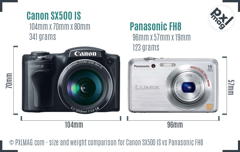 Canon SX500 IS vs Panasonic FH8 size comparison