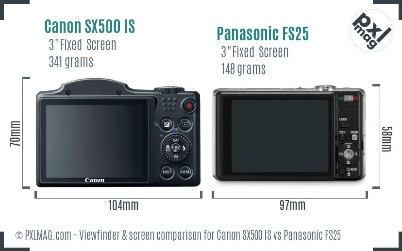 Canon SX500 IS vs Panasonic FS25 Screen and Viewfinder comparison
