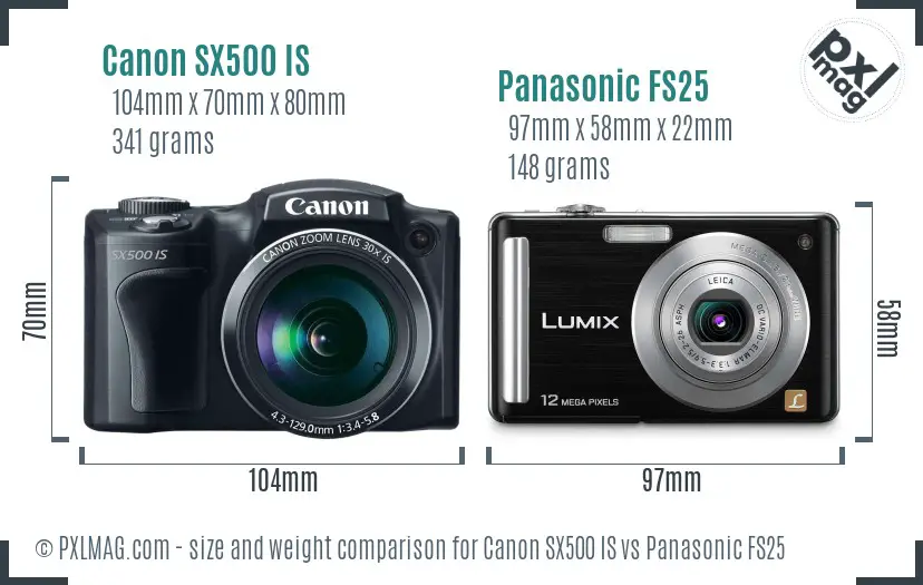Canon SX500 IS vs Panasonic FS25 size comparison