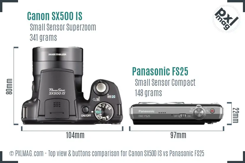 Canon SX500 IS vs Panasonic FS25 top view buttons comparison