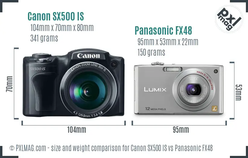 Canon SX500 IS vs Panasonic FX48 size comparison Canon SX500 IS vs Panasonic FX48 size comparison