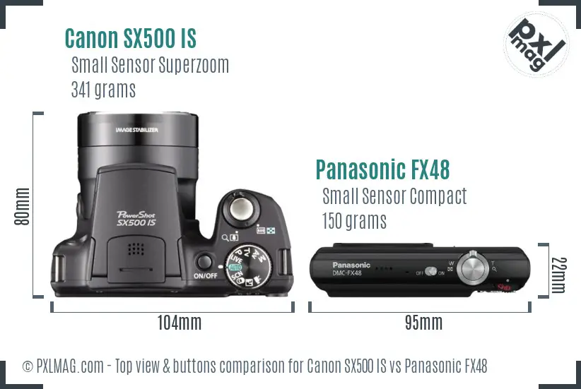 Canon SX500 IS vs Panasonic FX48 top view buttons comparison Canon SX500 IS vs Panasonic FX48 top view buttons comparison