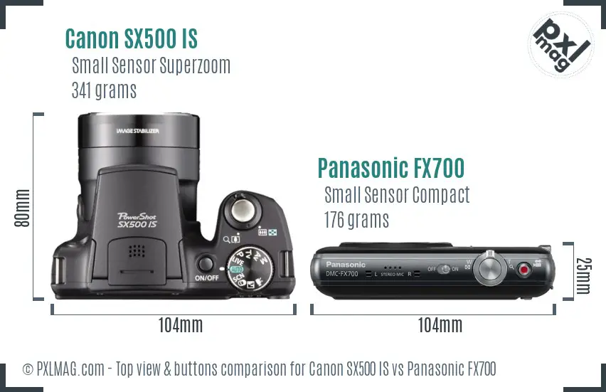 Canon SX500 IS vs Panasonic FX700 top view buttons comparison Canon SX500 IS vs Panasonic FX700 top view buttons comparison