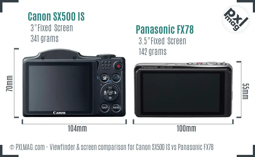 Canon SX500 IS vs Panasonic FX78 Screen and Viewfinder comparison