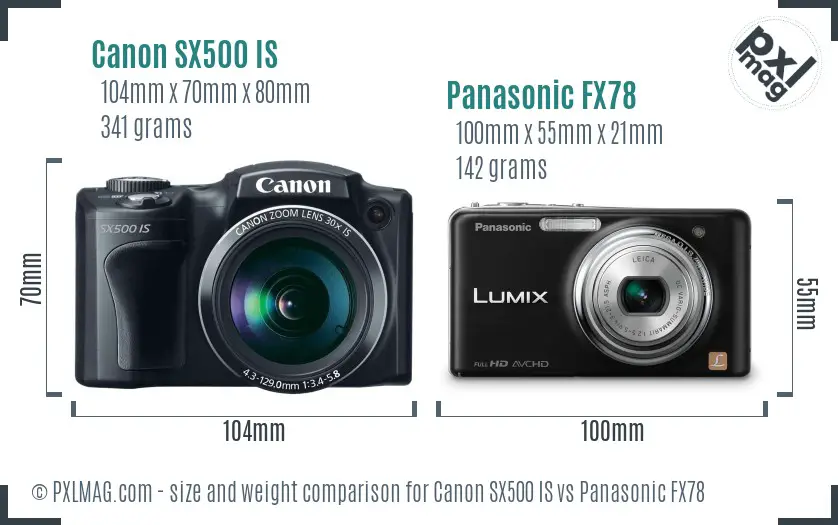 Canon SX500 IS vs Panasonic FX78 size comparison