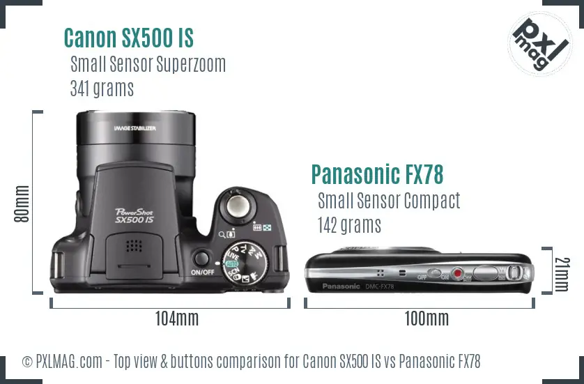 Canon SX500 IS vs Panasonic FX78 top view buttons comparison