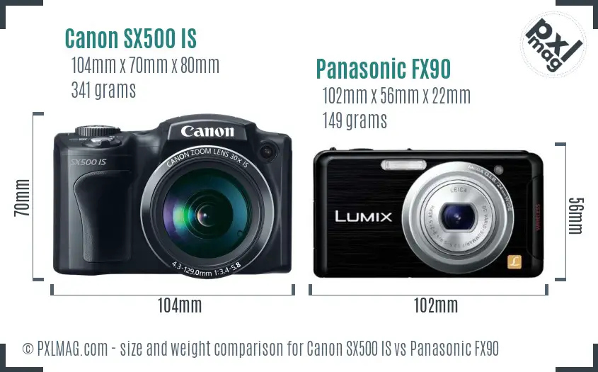 Canon SX500 IS vs Panasonic FX90 size comparison
