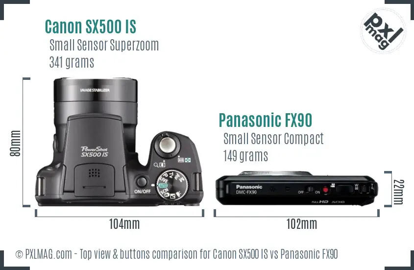Canon SX500 IS vs Panasonic FX90 top view buttons comparison