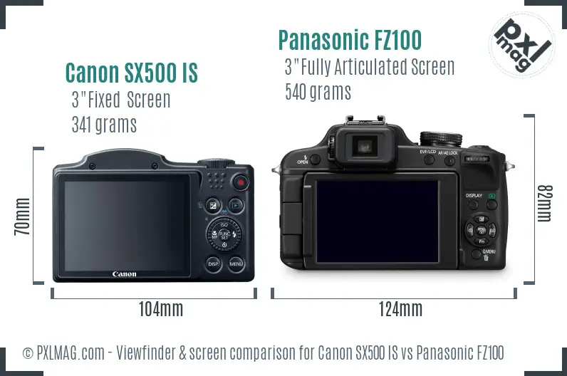 Canon SX500 IS vs Panasonic FZ100 Screen and Viewfinder comparison